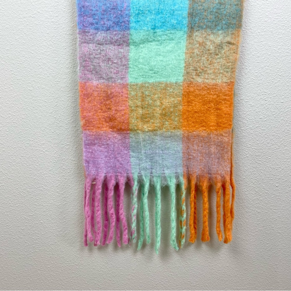 Sarta Allie Pastel Square Color Block Heavyweight Scarf Fringed Colorful Scandi - Picture 4 of 12